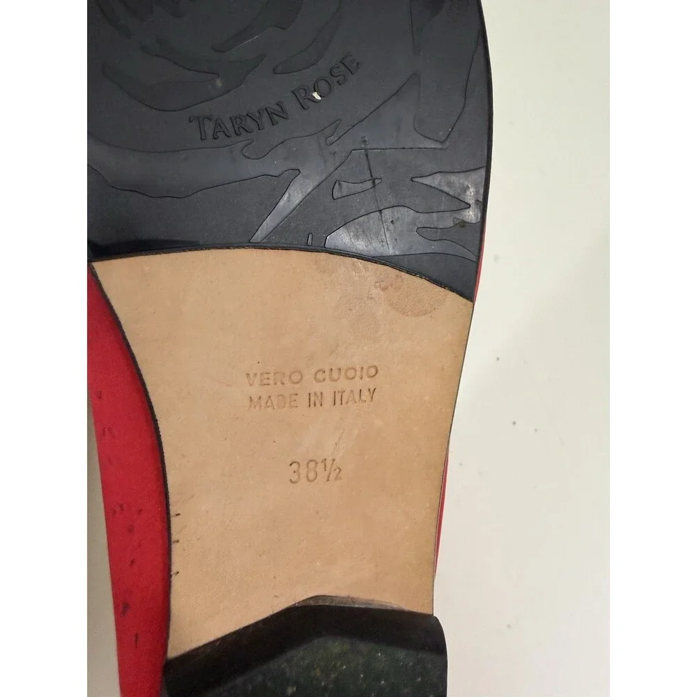 Taryn Rose Red Stain Peep Toe Flats Tomato Girl Balletcore Eclectic Grandpa 38.5
